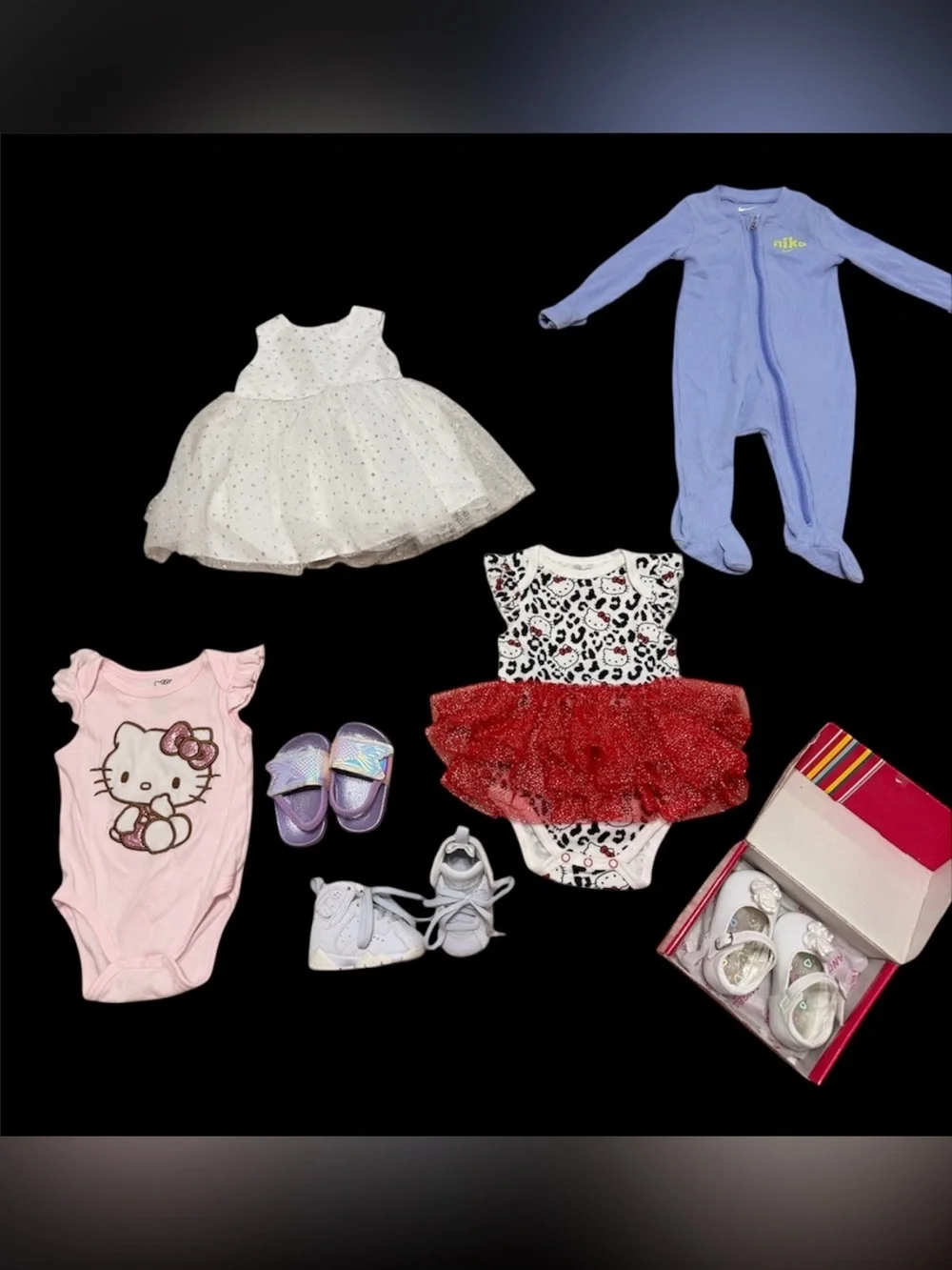 Baby Girl Clothing Shoe Lot 6-12M Nike Hello Kitty Dress Footie Sneakers Sandals